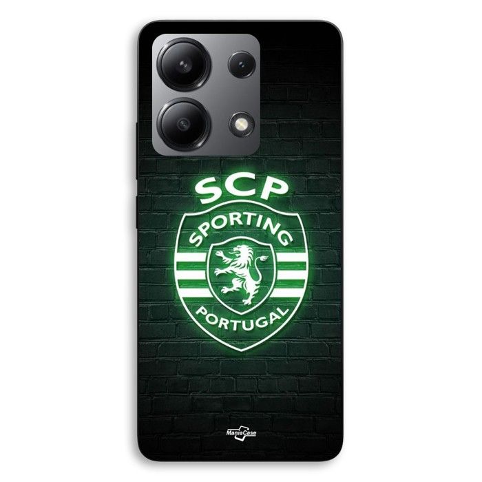 Coque de téléphone - MANIACASE - Xiaomi Redmi Note 13 4G - Silicone TPU - Sporting Portugal (SCP) - Fond noir lumineux