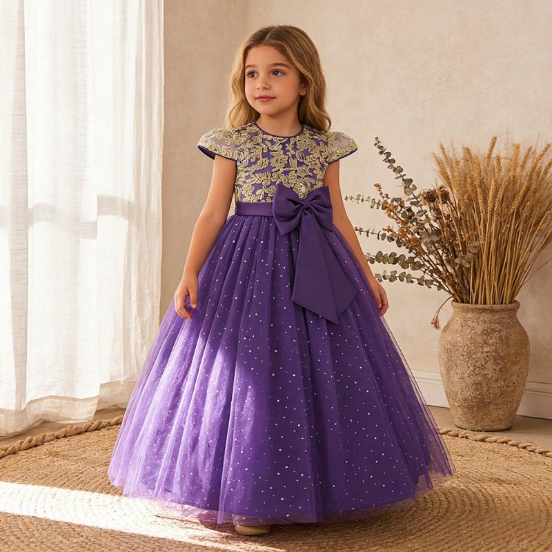 2026 Girls Princess Tulle Party Dress Embroidered Long Skirt Kids Wedding Events