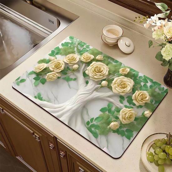 3D Floral Placemat Diatomaceous Earth Absorbent Flower Placemat Non-slip Decorative Heat Insulation Mat for Dining Table Home Decor