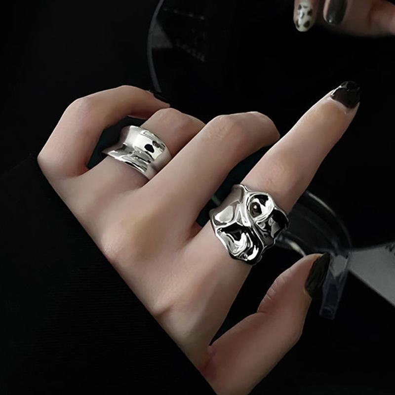 3Pcs Vintage Irregular Pleated Open Ring for Women Men Vintage Punk Liquid Metal Style Finger Y2K Accessories Fashion Jewelry