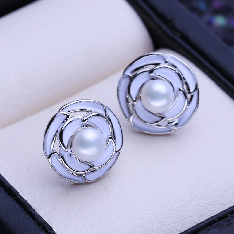LSOOYH серьги-гвоздики из натурального пресноводного культивированного жемчуга для женщин и девочек, модные серьги-гвоздики серебряного цвета с цветком, подарок на день рождения