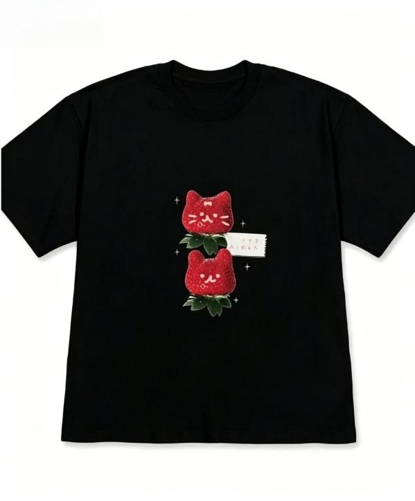 Minimalist Strawberry Graphic Tee Tshirt Casual Aesthetic Crew Neck Shortsleeved Trendy Everyday Fruit Print Top for Women