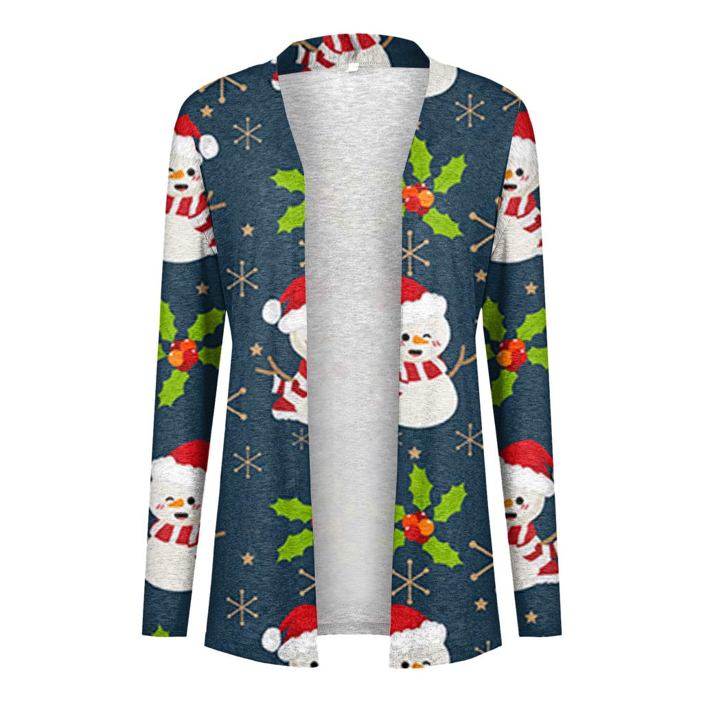 Женская мода, повседневный рождественский принт, кардиган средней длины, куртка, пальто