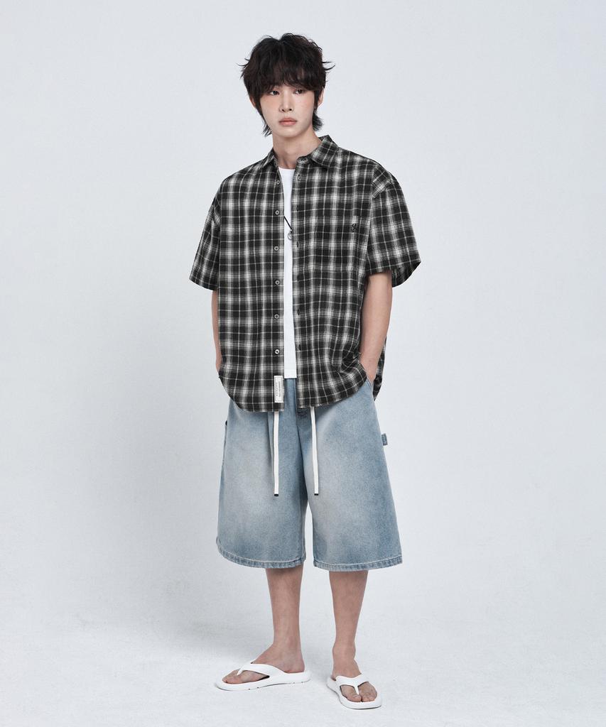 LEMAIN SECOND Check Oversized Short Sleeve Shirt [Black]