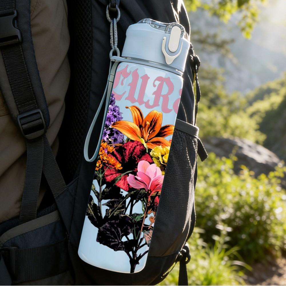 1PC Colorful Flower 750ml sports water bottle leakproof straw lid outdoor office home