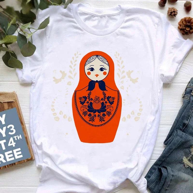Matryoshka Doll T Shirt  2023 Funny Summer Fashion Tshirt  Russian Doll T-Shirt Women White Casual T Shirt Female Harajuku Shirt