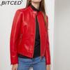 BITCED Rivet Fashion Стойка Кожаная Куртка Однотонная Повседневная Куртка для Женщин Весна/Осень Верхняя Одежда