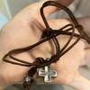 Handmade Craft Rope Leather Necklace Simple Braided Cross Necklace Cross Pendant Necklace  Gifts