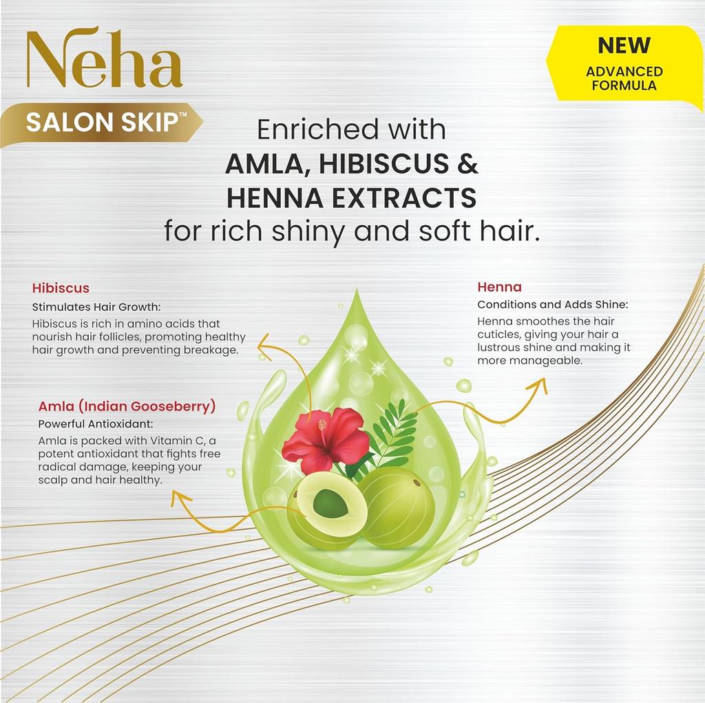 Neha Salon Skip Crème Краска для волос без аммиака Натуральный коричневый с амлой гибискусом хной 20г+20мл х 4 саше