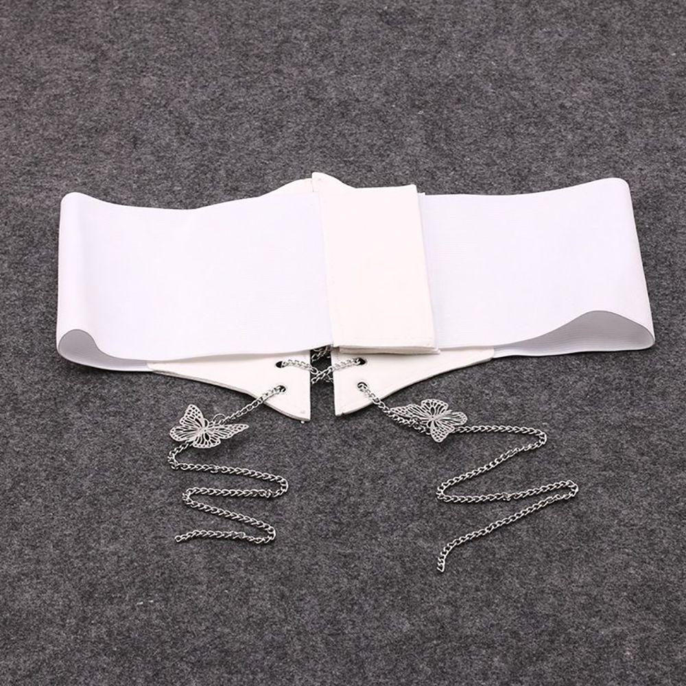 Female Korean Dress PU Leather High Waist Cummerbunds Waist Belt Female Waistband Butterfly Chain