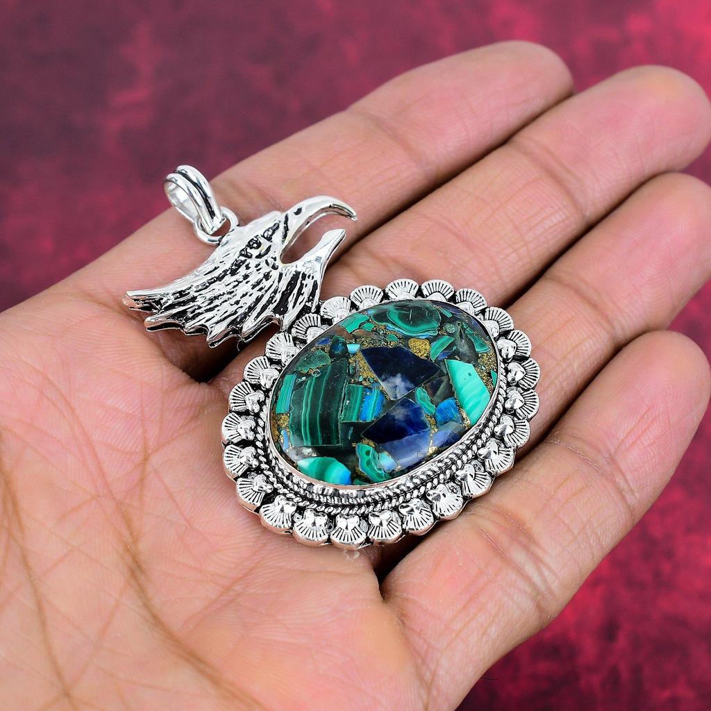 Подвеска из азурита и малахита, Ювелирные изделия из драгоценных камней из стерлингового серебра 925 пробы, Подвеска ручной работы, На День благодарения