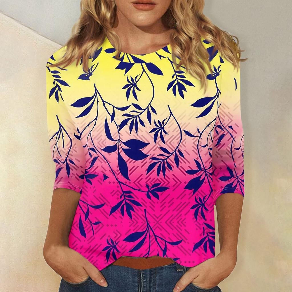 Рубашки с рукавом 3/4 для женщин, футболки с графическим принтом, блузки, повседневные базовые топы, пуловеры