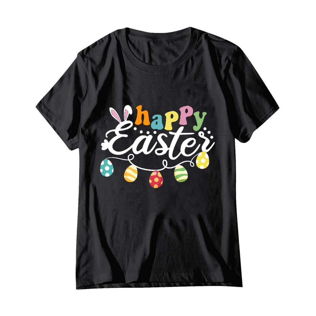 Женская модная пасхальная принтованная повседневная плиссированная круглая футболка с коротким рукавом