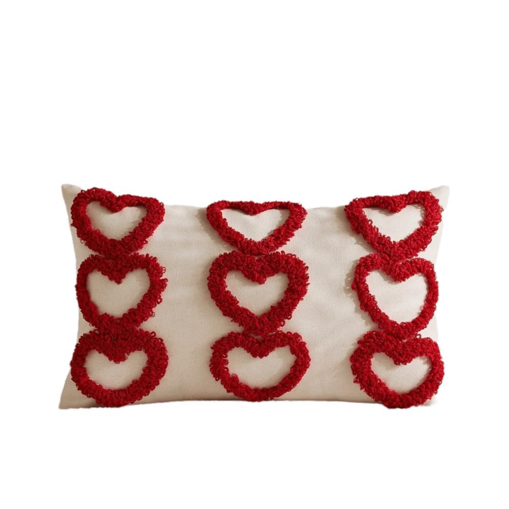 Romantic Valentine Heart Pattern Pillowcase Velvet Hidden Zipper Tufted Cushion Case Minimalist Embroidery Plush Pillow Cover