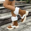 Plus-size Shoes, Fluffy and Warm Thick-soled Mid-calf Boots, Comfortable Round-toed Lace-up Snow Boots for Women