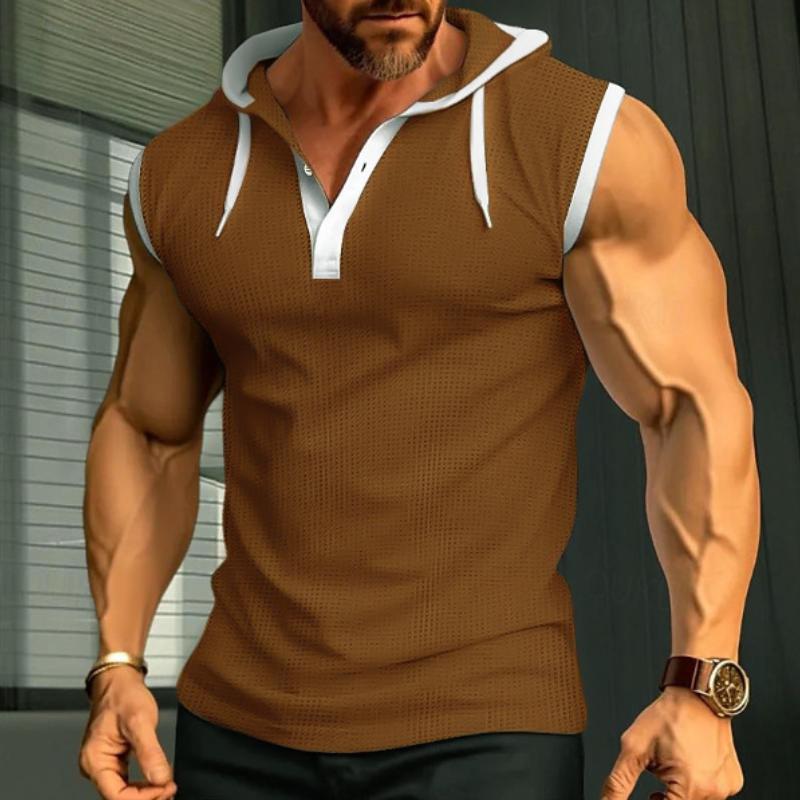 Men Tanks Top Hooded Solid Color Summer Male Sleeveless Sports Top Loose Sleeveless Fitness Vest Party Sweatshirt