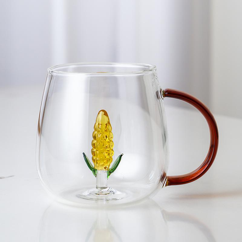 3D Cartoon Animal Glass Cup with Colored Handle - High Borosilicate Household Gift