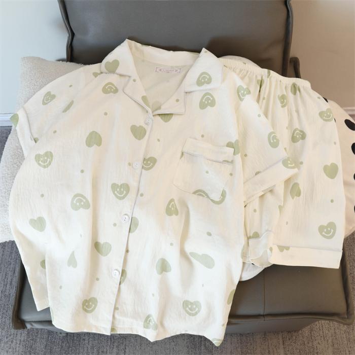 Fun Letter Bear Print Pajamas for Women Cartoon Sweet Cute Casual Women 2 Piece Set Homewear Simple Sleepwear Pajamas Set