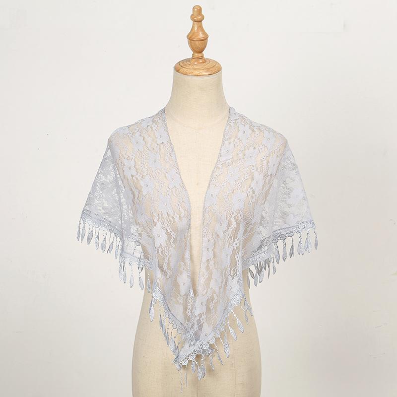 New Women Lace Triangle Scarf Embroidery Fringed Shawl Hot Sale Female Muslim Hijiab Solid Color Triangle Scarf Shawls