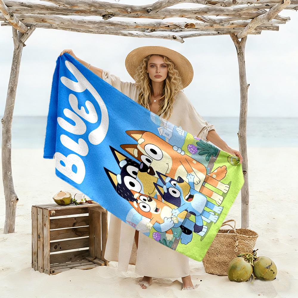 Bluey S Adventure Car Beach Towel Super Soft Microfiber Quickdry Fabric Comfortable Lightweight