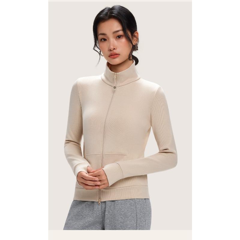 Women S Zip Up Stand Collar Long Sleeve Slim Fit Fleece Sweatshirt Yoga Base Layer