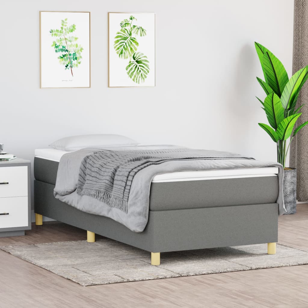 Vidaxl Łóżko Kontynentalne Z Materacem, Ciemnoszara Tkanina 100X200 Cm