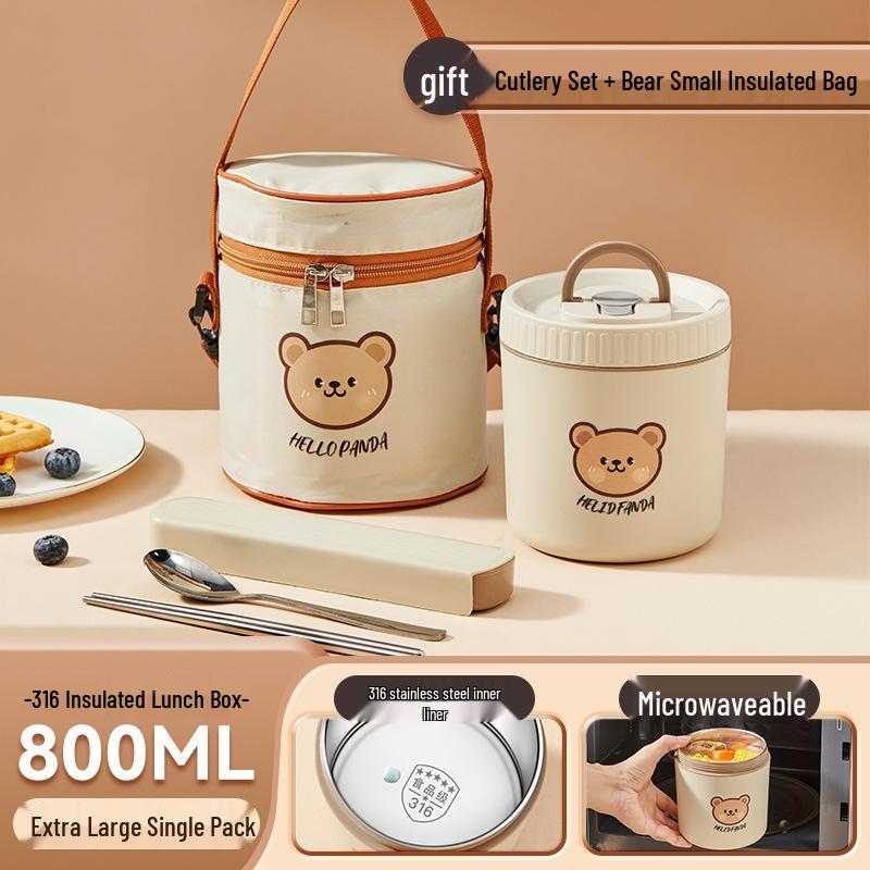 316 Stainless Steel Insulated Double-Layer Microwaveable Bento Lunch Box for Students and Office Workers