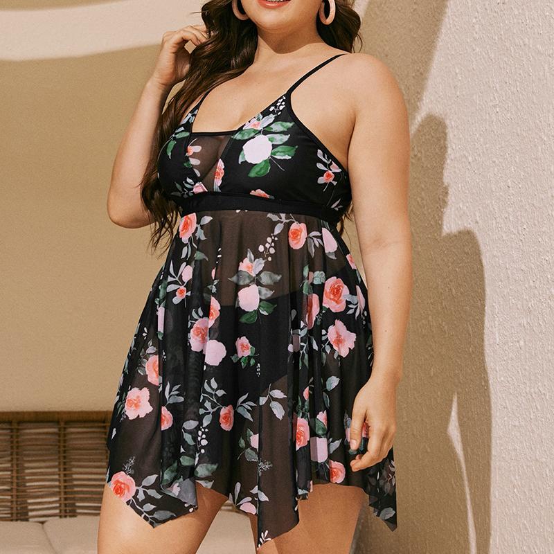 Новый купальник больших размеров с принтом, женский купальник с высокой талией, женский купальный костюм из двух предметов, танкини, купальники, пляжная одежда