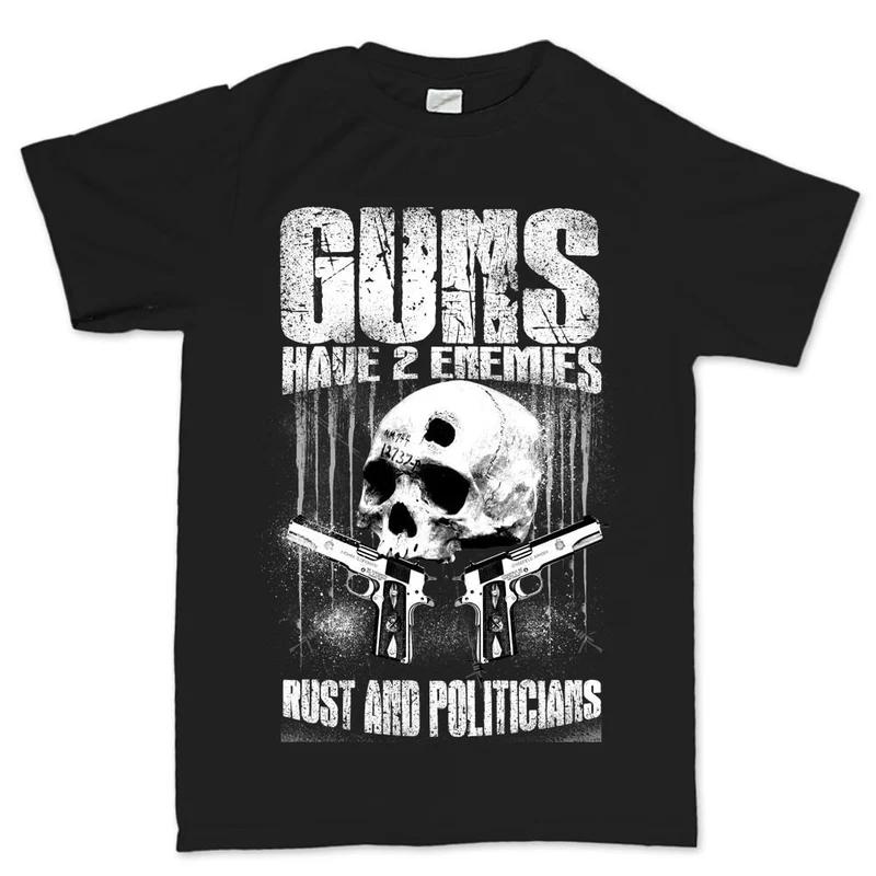 Skull Guns Cotton TShirt Graphic Vintage Punk Style Unisexs Fitness Muscle Black
