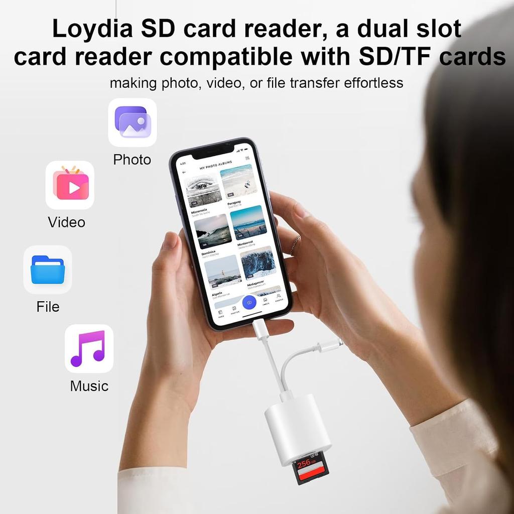 SD Card Reader 2 in 2 SD Card Adapter USB C Lightning to SD/Micro SD Dual Slot Memory Card Reader for iPhone16 15/iPad/Samsung/Camera/SDHC/SDXC