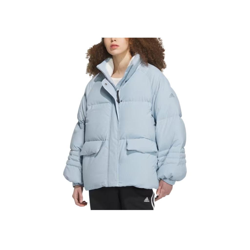 Adidas A-Line Shaped Down Jacket 600 Fill Power Pure Color Loose Long Sleeve Women Outerwear Blue IL8914