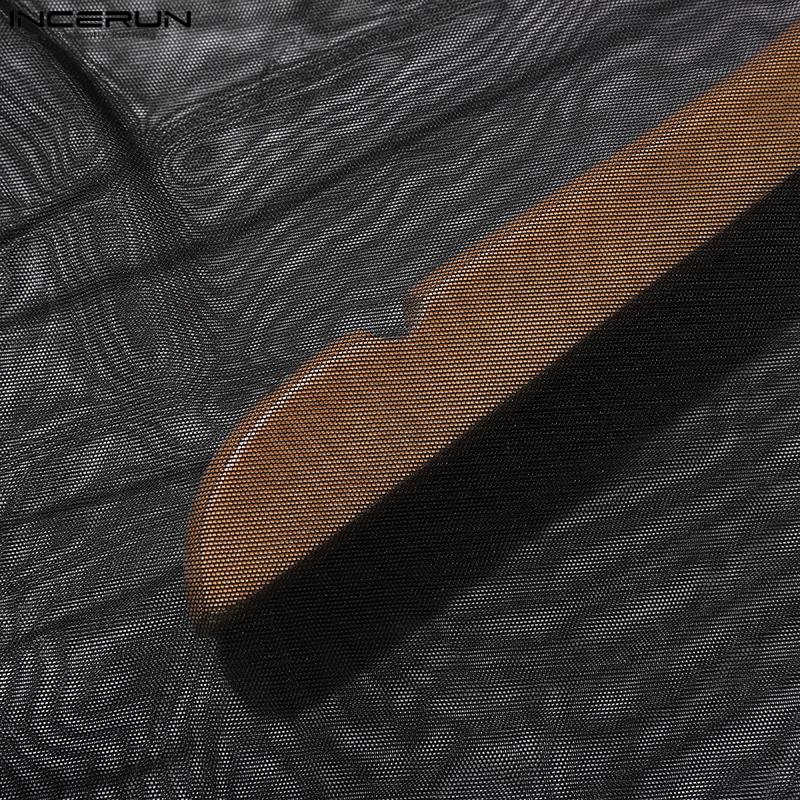 INCERUN Мужские прозрачные топы на шнуровке с длинными рукавами и клубной одеждой