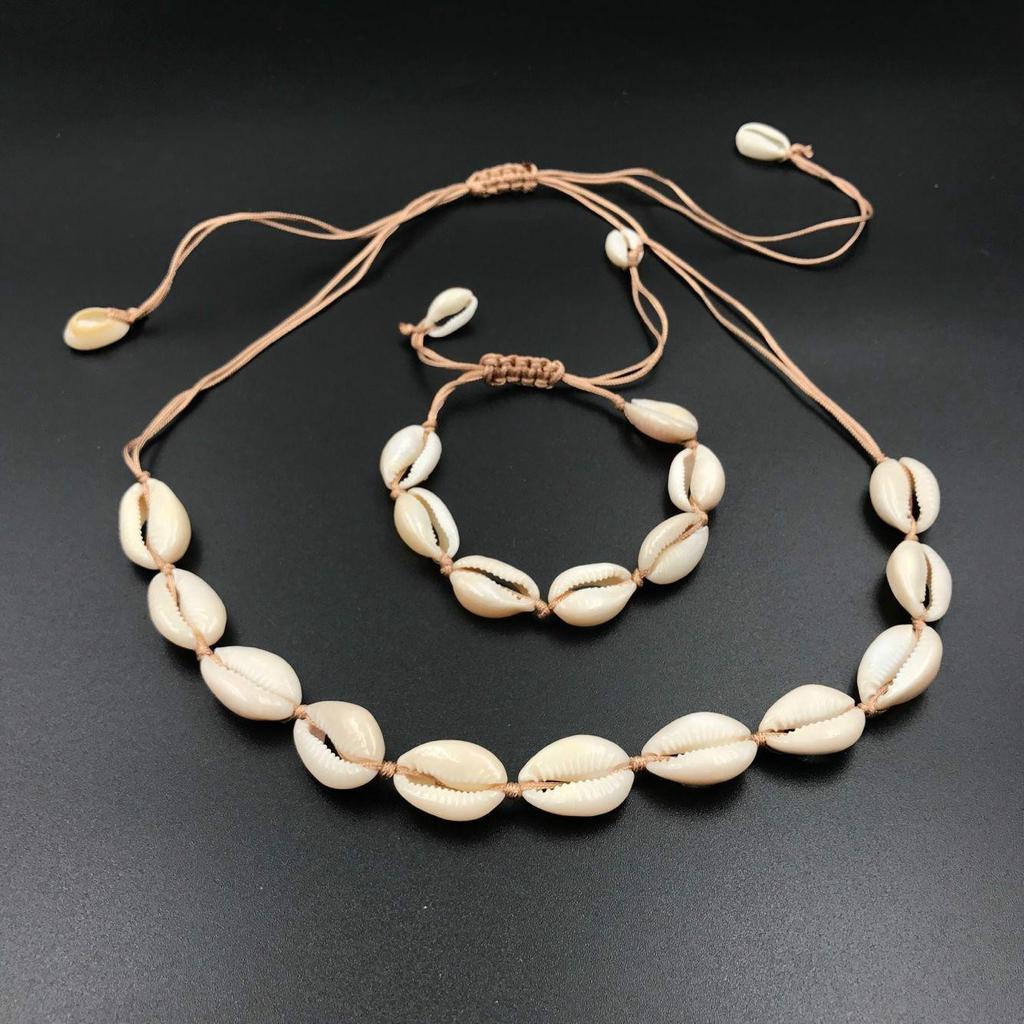 Женское модное регулируемое колье-чокер из натуральной ракушки с морской веревкой + браслет, ювелирные изделия «сделай сам»