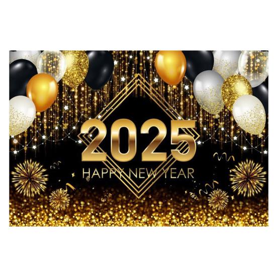 2025 С Новым годом Фон Блестящий Новогодний Подвесной Баннер Черный И Золотой Фото Фон для Домашнего Офиса Вечеринка Декор