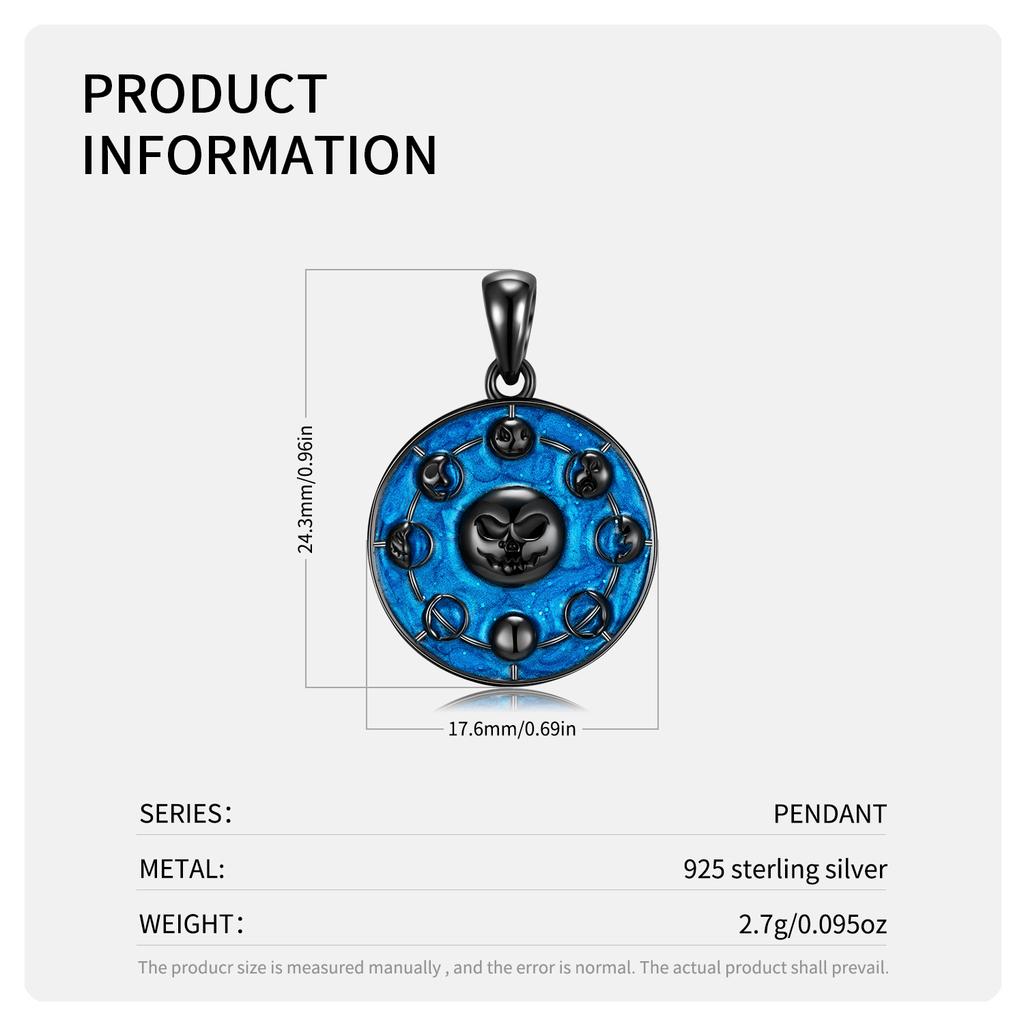 Moon Phase Skull Smiley Pendant Necklaces Jewelry Authentic 925 Sterling Silver for Fashion Women Necklace Jewelry Accessory Moths Skeleton Pendant