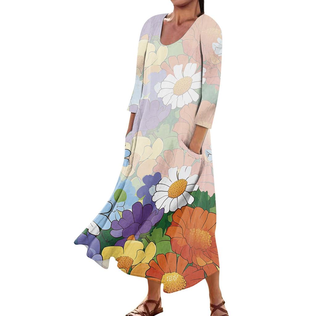 Платье для женщин, весеннее повседневное модное платье в стиле бохо с рукавами 3/4 для праздника, большого размера