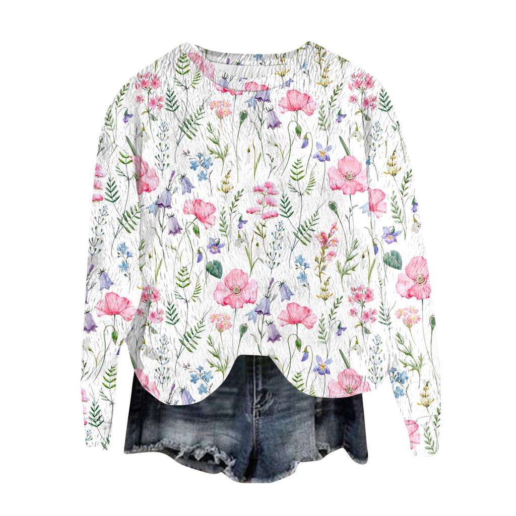 Женский модный пуловер с круглым вырезом, футболка с длинным рукавом, с принтом