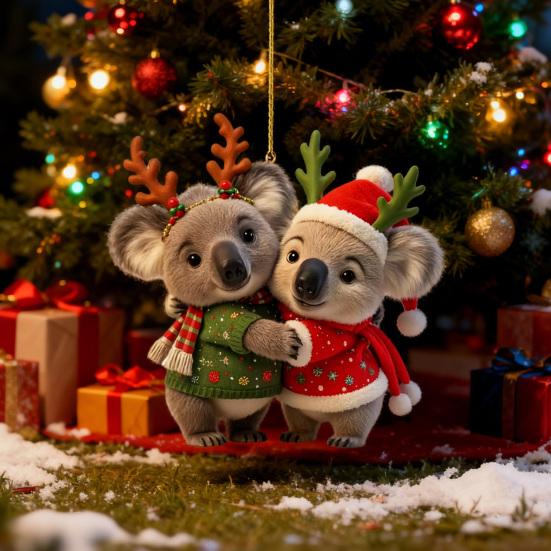 Рождественское украшение «Пара коал», 2D акриловая пара коал, животное, подвесное украшение, сувенирный подарок на годовщину свадьбы для пар