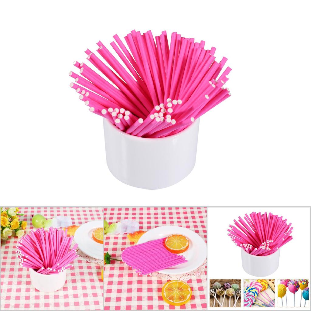 100 Pcs/Set Colorful Lollipop Sticks Cake Pop Sticks for Candy Chocolate 10cm Pink
