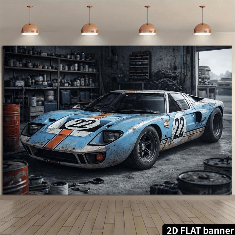 2D flat surface 1-piece vintage racing car-themed background fabric suitable for indoor and outdoor use