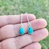 925 Sterling Silver, Lab Turquoise Gemstone Earring, Bezel Earring, Long Chain Earring, Beautiful Gifts