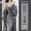 Women's 2024 Spring/Autumn Sexy Sweater Coat & Slimming Suspender Dress Set