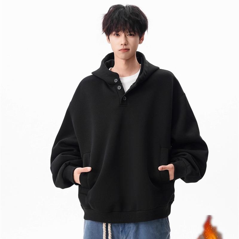 Мужская универсальная однотонная флисовая толстовка с капюшоном - Чистый крой, свободная повседневная модная куртка