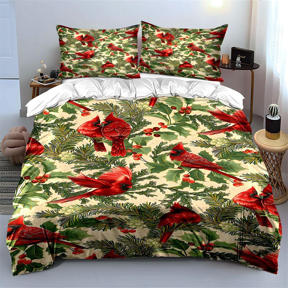 Red cardinals, holly leaves. Bedding sets Duvet cover sets Duvet covers Pillowcases(1 * Duvet Cover 2 * Pillowcases without duvet insert)