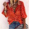 Women's New Polka Dot Printed Long Sleeved Lapel Single Breasted Shirt Top
