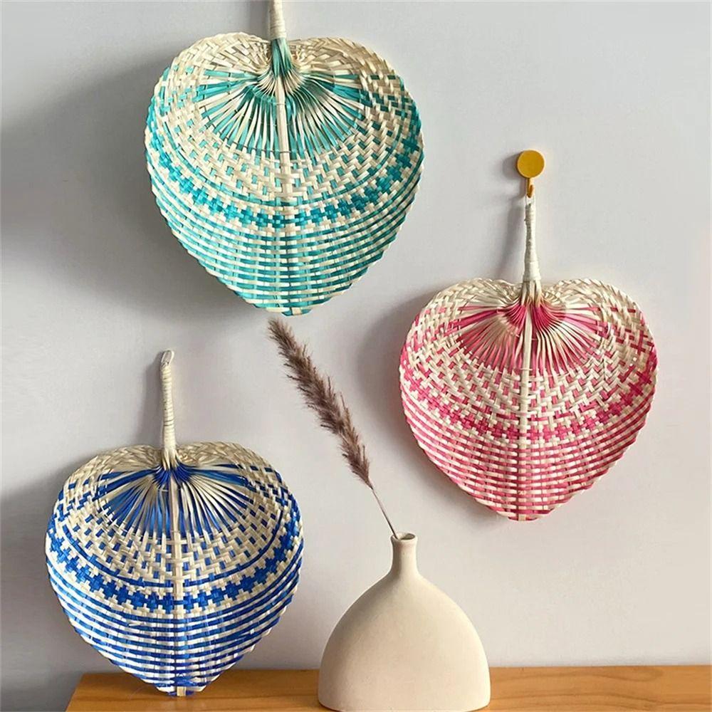 Bamboo Rattan Fan Natural Hand Fan Art Craft Straw Woven Fans Bedroom