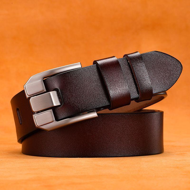 Men Solid Color Leather Belt With Geometric Style And Durable Alloy Buckle Pin