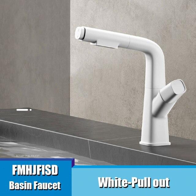 Выдвижной смеситель для раковины, подъемный латунный смеситель для ванной комнаты, смеситель для горячей и холодной воды, подъем на 360° вверх и вниз, смеситель для раковины в ванной, двойной режим