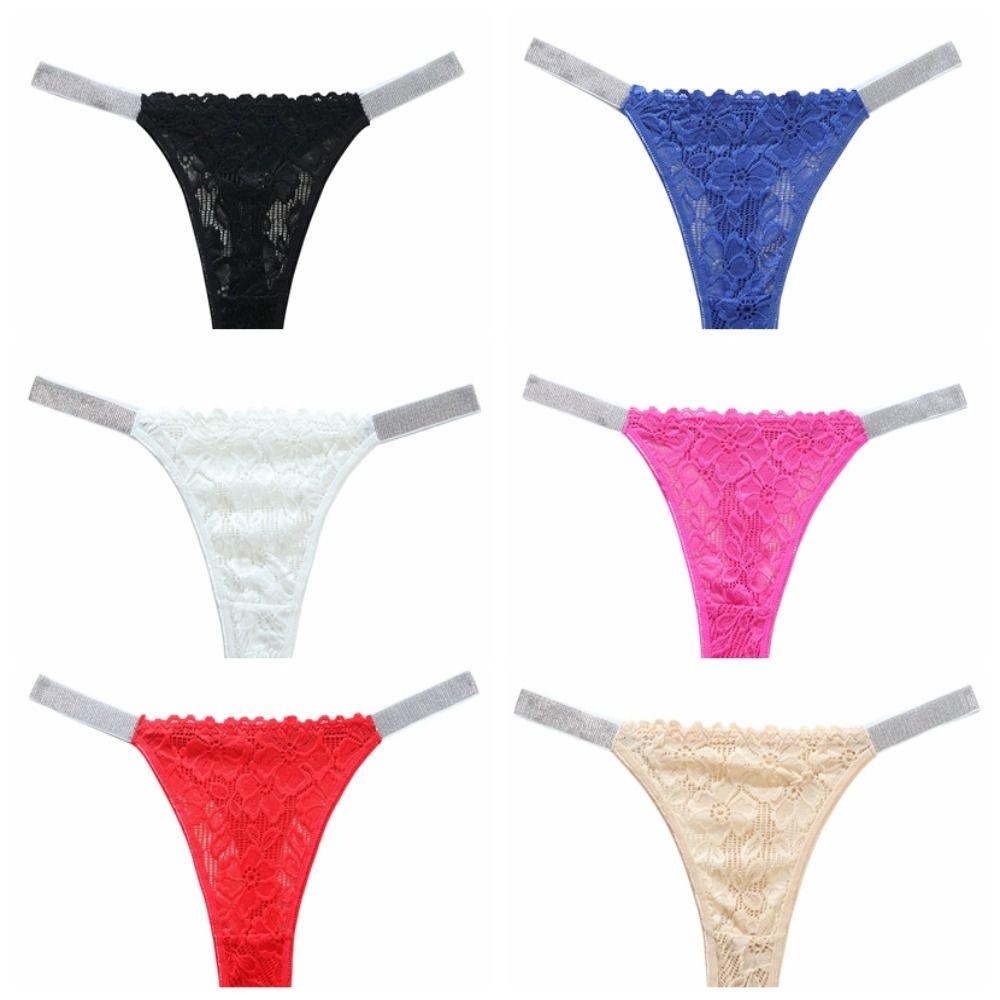 Crystal Rhinestone Thong Mid Waist Mesh Briefs Breathable Lace Flower Panties  Girl