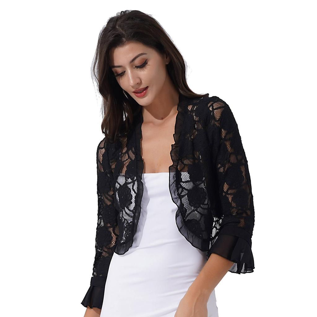 Ladies Half Sleeve Lace Bolero Shrugs Elegant Ruffle Open Front Cardigans Wedding Party Dress Accessaries